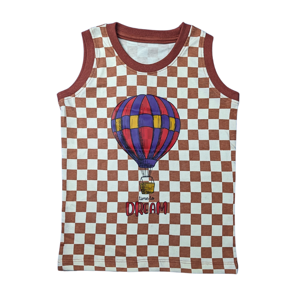 Kids Checkered Sleeveless Sando Set - Time to Dream Print