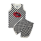 Kids Checkered Sleeveless Sando Set - Red Sports Car Print