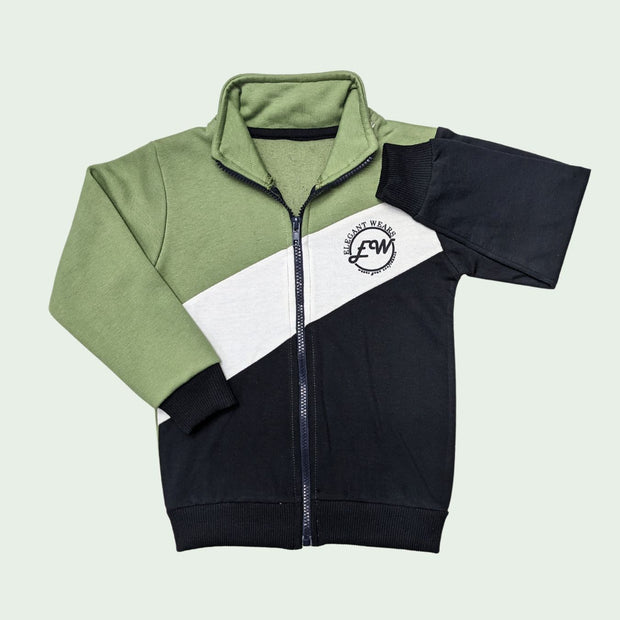 Boys Colorblock Fleece Zipper Mockneck - Olive/Black