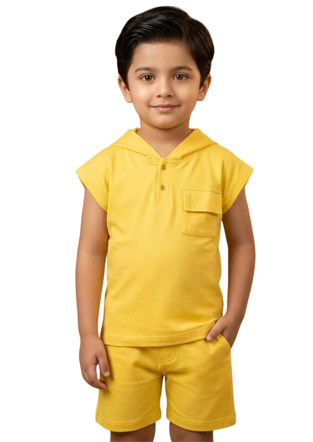 Boys' Premium Cotton 2-Piece Summer Set - Sleeveless Hoodie & Matching Shorts