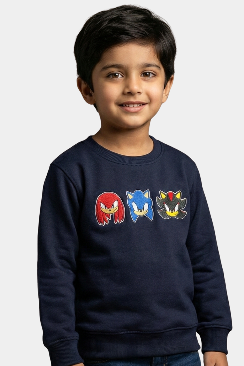 Boys Navy "Sonic Trio" Embroidered Sweatshirt
