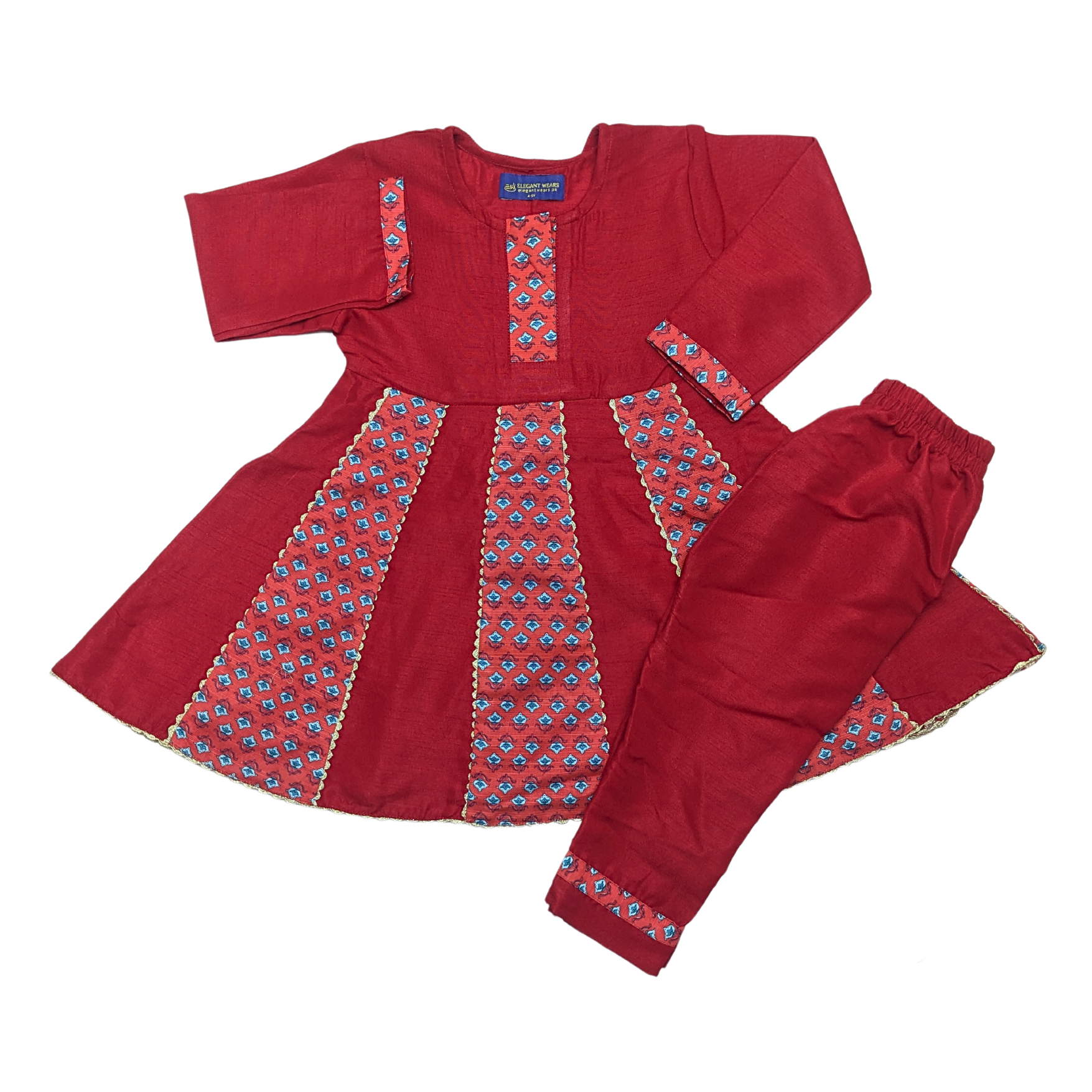 Elegant Red Girls' Frock with Trouser – Stylish & Comfortable Kids' Outfit