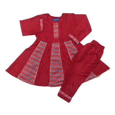 Elegant Red Girls' Frock with Trouser – Stylish & Comfortable Kids' Outfit