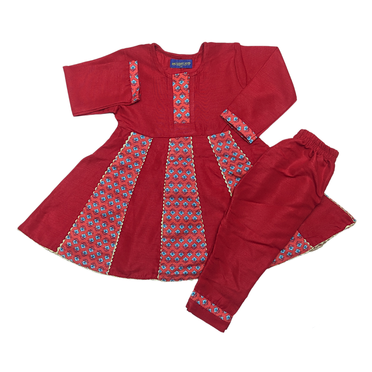 Elegant Red Girls' Frock with Trouser – Stylish & Comfortable Kids' Outfit