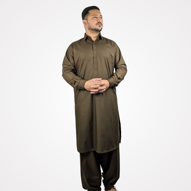 Men's Classic Brown Shalwar Kameez – Traditional & Elegant