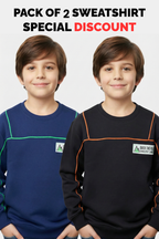 Kids' Pack of 2 Contrast Piping Terry Sweatshirts (Navy & Black)