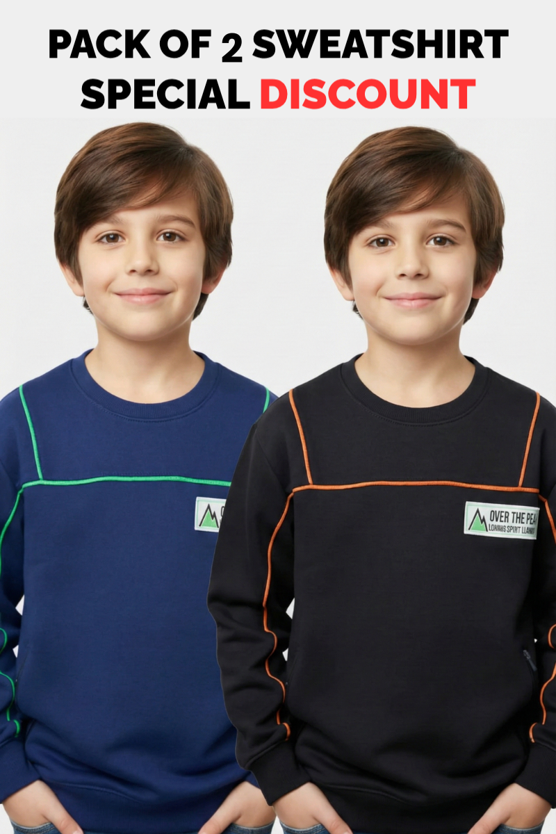 Kids' Pack of 2 Contrast Piping Terry Sweatshirts (Navy & Black)