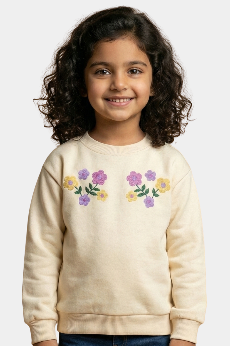 Garden Bloom Embroidered Sweatshirt - Cream