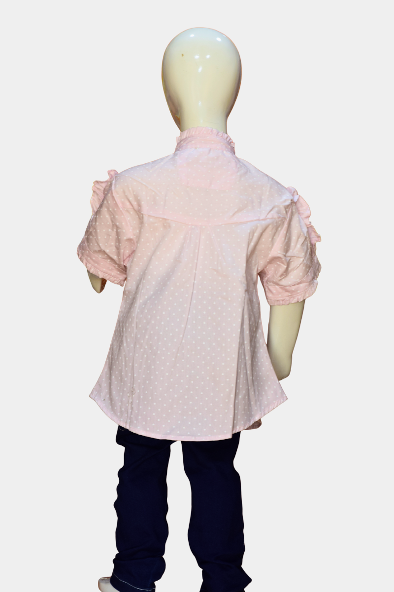 Trendy Girls Pink Polka Dot Shirt with Ruffle Sleeves | Kids Fashion Top