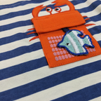 Nautical Striped Kids' T-Shirt with Fun Cartoon Pocket – Blue & White
