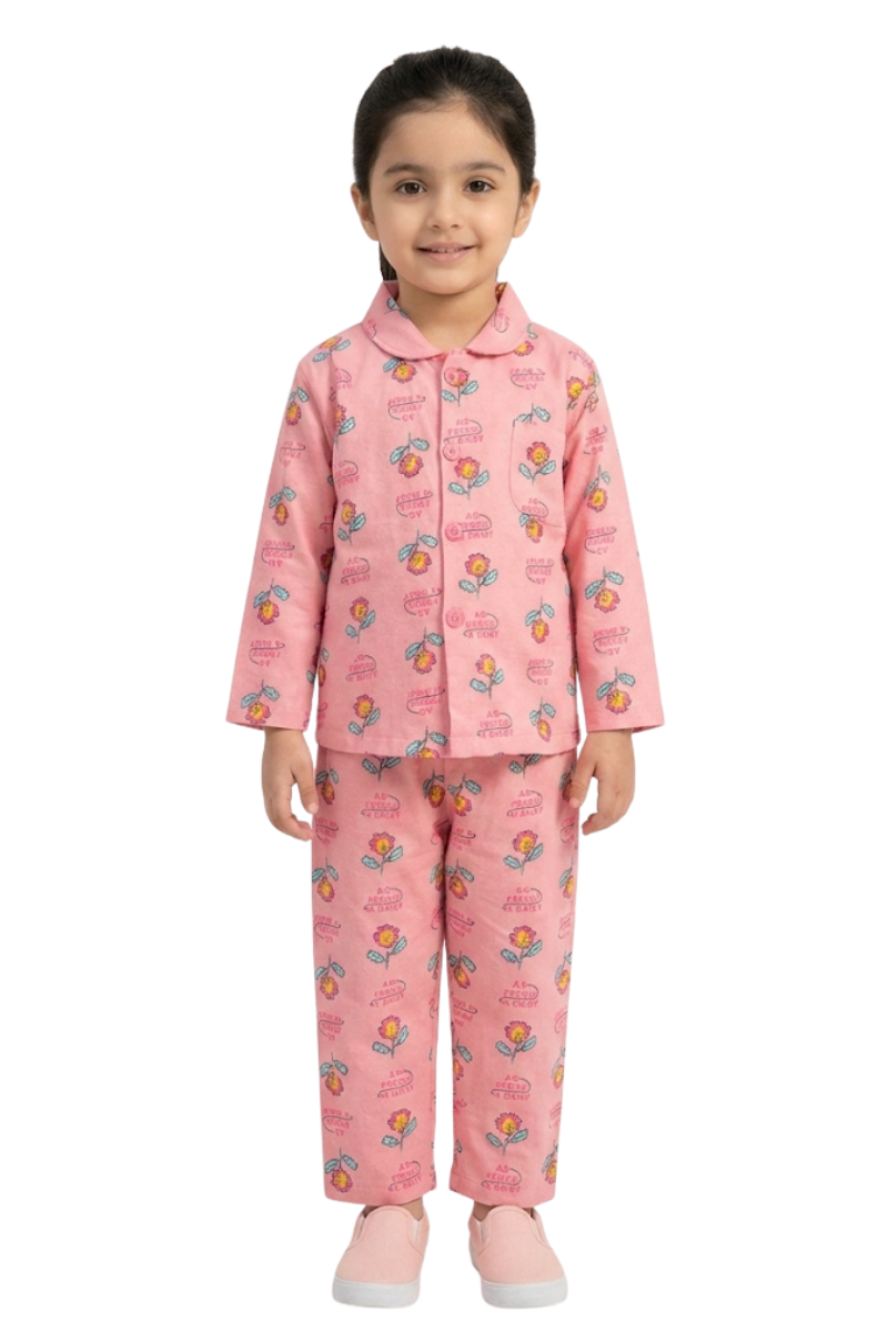 Girls Pink Floral Nightwear Pajama Set