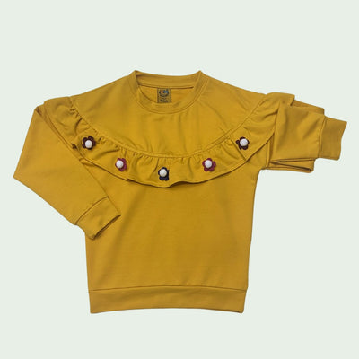 Girls COTTON TERRY RUFFLE TRIM SWEATSHIRT - YELLOW