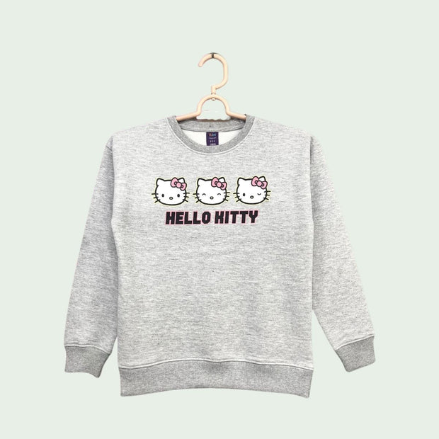 GIRLS PRINTED HELLO KITTY FLEECE SWEATSHIRT - H.GRAY