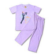 BOYS HEAVY COTTON JERSEY 2 PIECE SUITE PRINTED  - LIGHT PURPLE