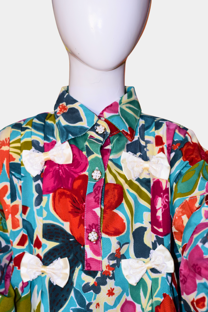 Vibrant Floral Kids’ Tunic Shirt | Bright Blue & Multi-Color Blossom Top