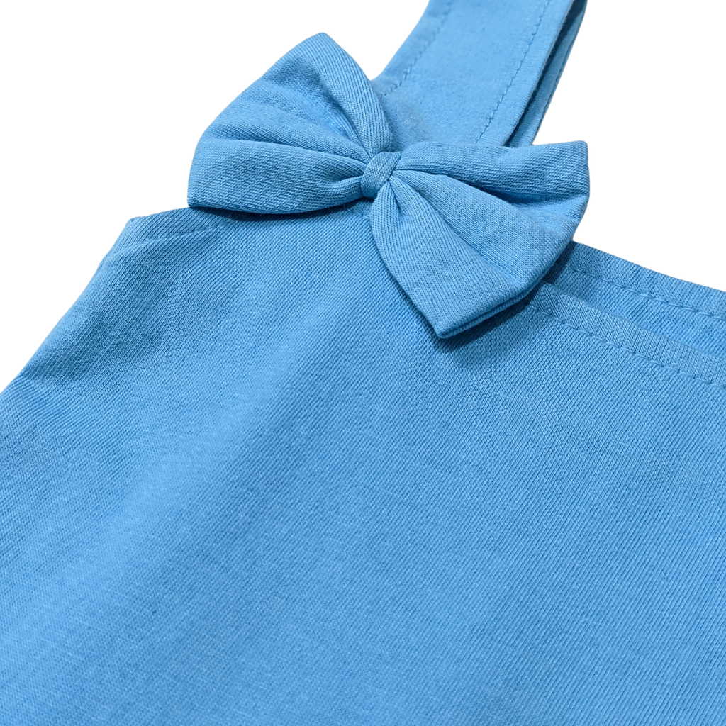 Infant Girls Adorable Bow Strap Peplum Top & Wide-Leg Pants Set – Sky Blue