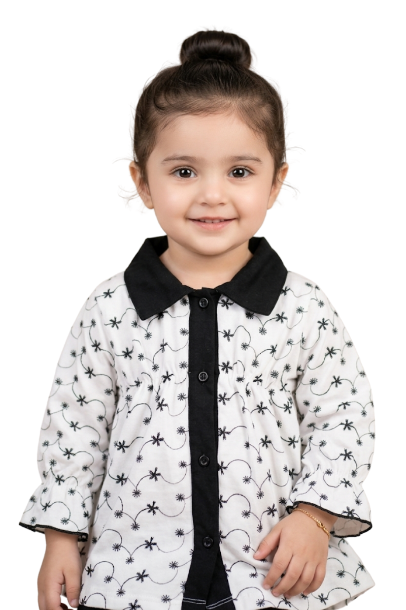 Monochrome Floral Embroidered Peplum Top