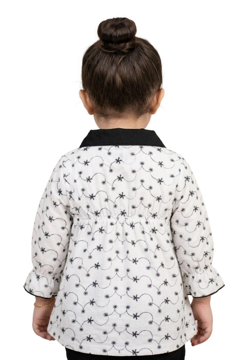 Monochrome Floral Embroidered Peplum Top
