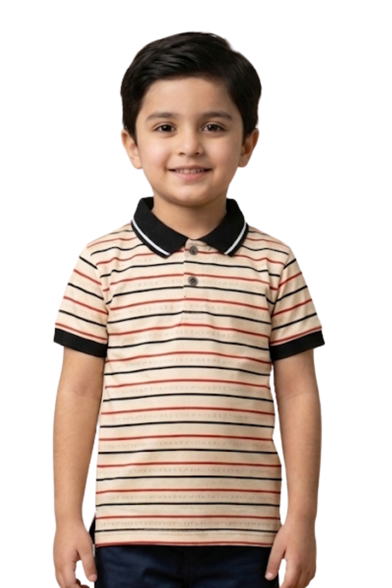 Boys' Striped Polo Shirt - Beige & Black