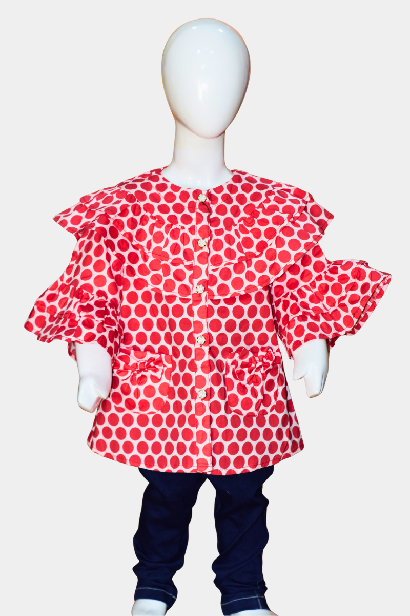 Adorable Red Polka Dot Ruffled Girls’ Shirt | Stylish Kids’ Casual Top