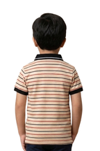 Boys' Striped Polo Shirt - Beige & Black