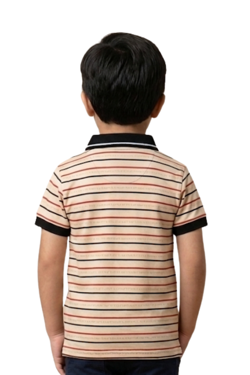 Boys' Striped Polo Shirt - Beige & Black