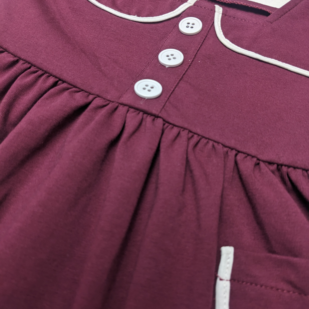 Elegant Girls' Maroon Frock with White Leggings – Stylish & Comfortable Outfit
