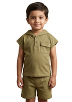Boys' khaki Hooded Henley Tee & Shorts 2-Piece Co-ord Set