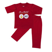 BOYS & GIRLS FULL SLEEVES HEAVY COTTON JERSEY 2 PIECE SUITE PRINTED - RED