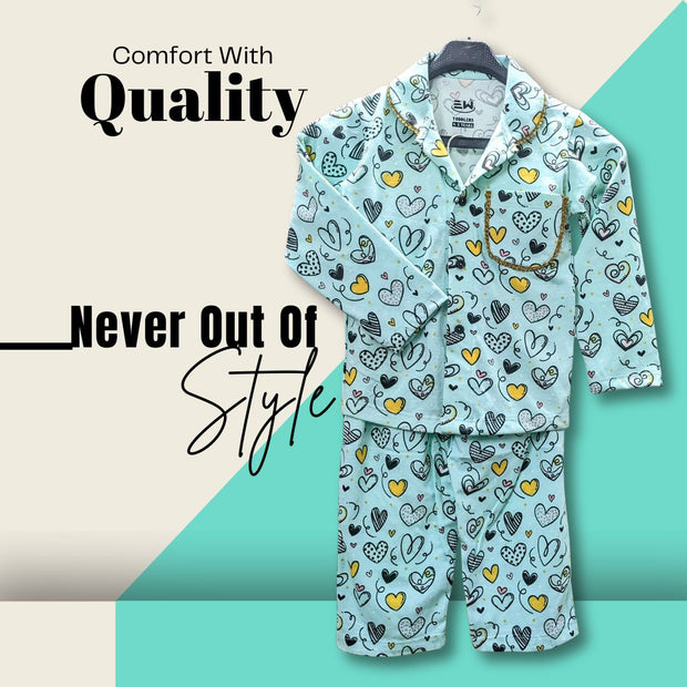 TODDLER GIRLS - ALL OVER HEART PRINTED NIGHTWEAR SUIT