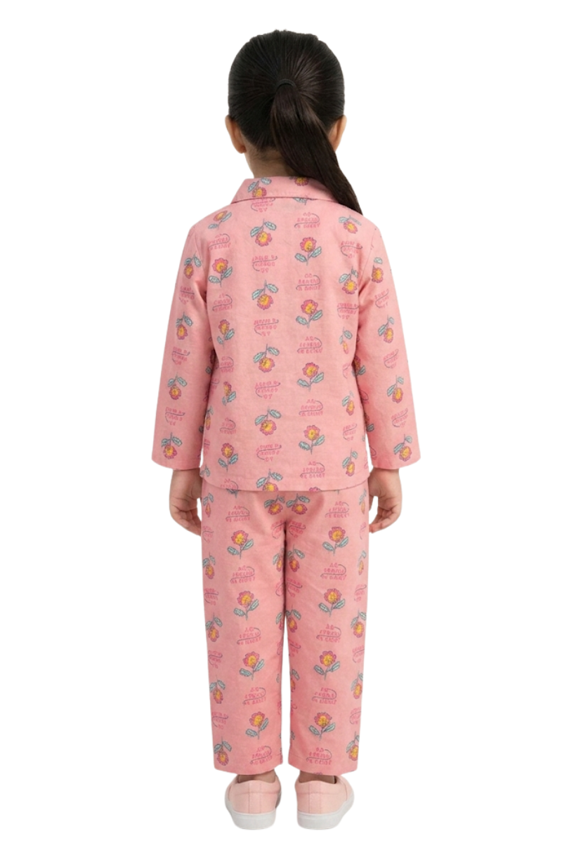 Girls Pink Floral Nightwear Pajama Set