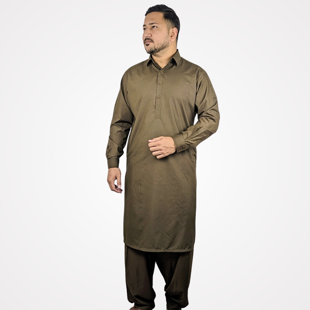 Men's Classic Brown Shalwar Kameez – Traditional & Elegant