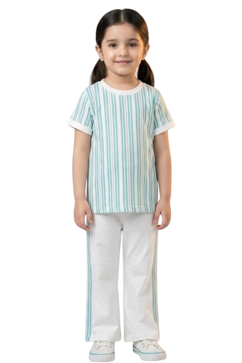 Girls Mint Striped 2-Piece Cotton Jersey Set