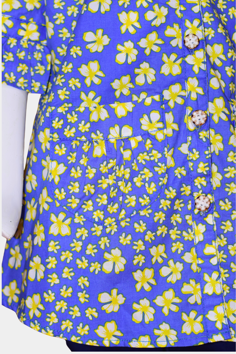 Vibrant Blue & Yellow Floral Kids’ Shirt | Stylish Everyday Girls’ Top