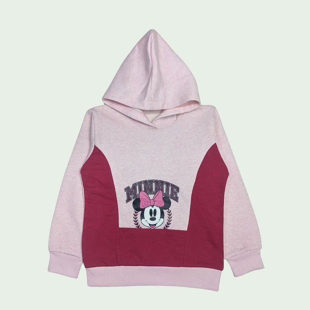 GIRLS PRINTED MINNIE FLEECE HOODIE - PINKISH