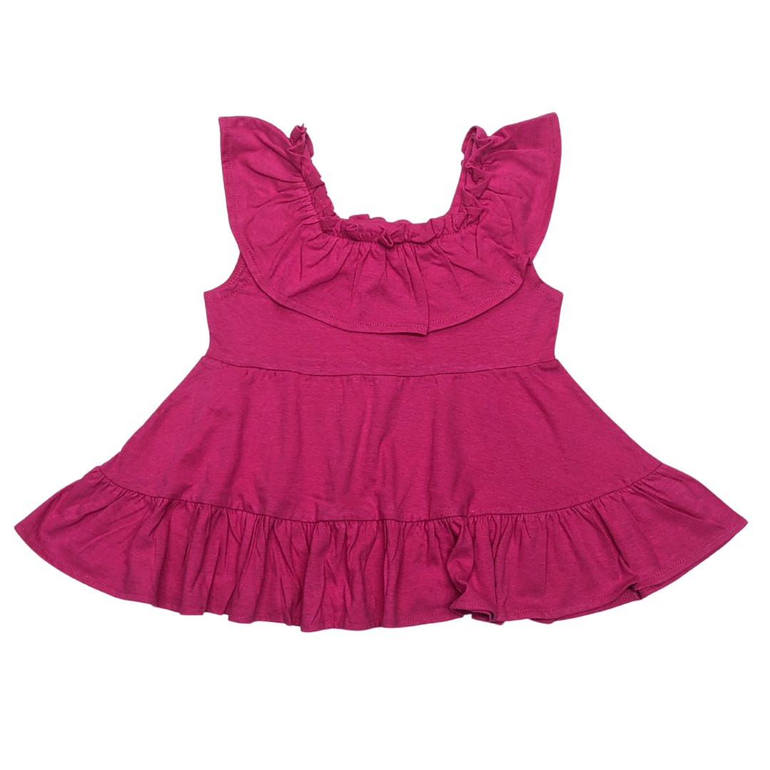 Mia Belle Girls Ruffle Shirt- hot Pink