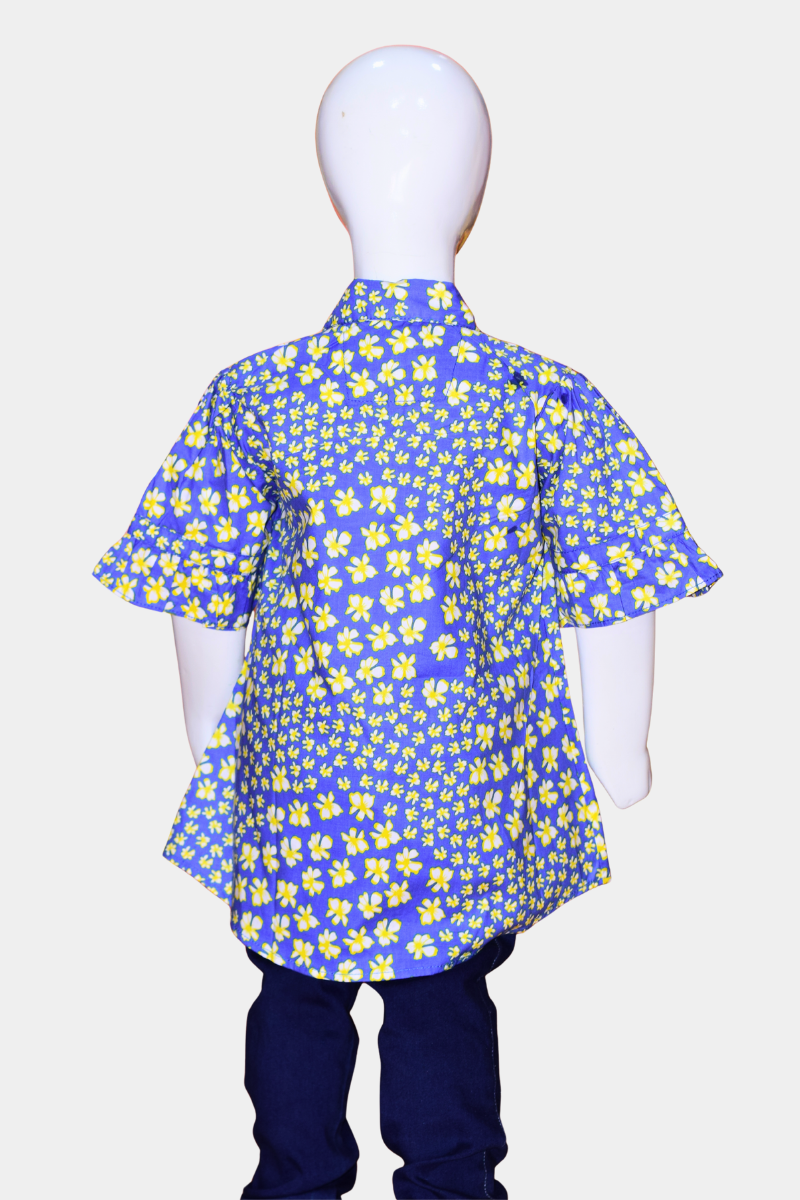 Vibrant Blue & Yellow Floral Kids’ Shirt | Stylish Everyday Girls’ Top