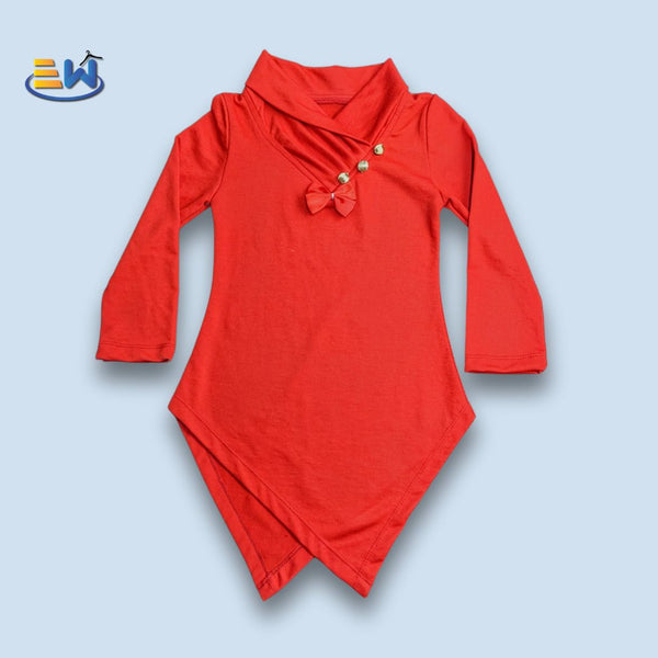 Girls' Elegant Red Asymmetrical Tunic – Stylish & Cozy
