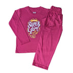 GIRLS FULL SLEEVE LYCRA JERSEY  2 PIECE PRINTED SUIT - PINK