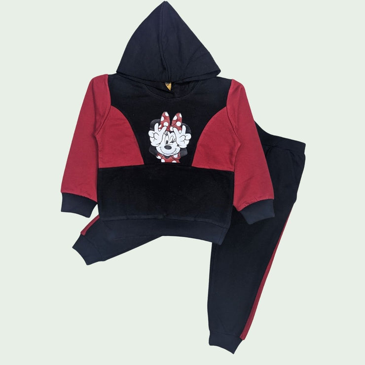 GIRLS PRINTED MINNIE FLEECE HOODIE - BLACK