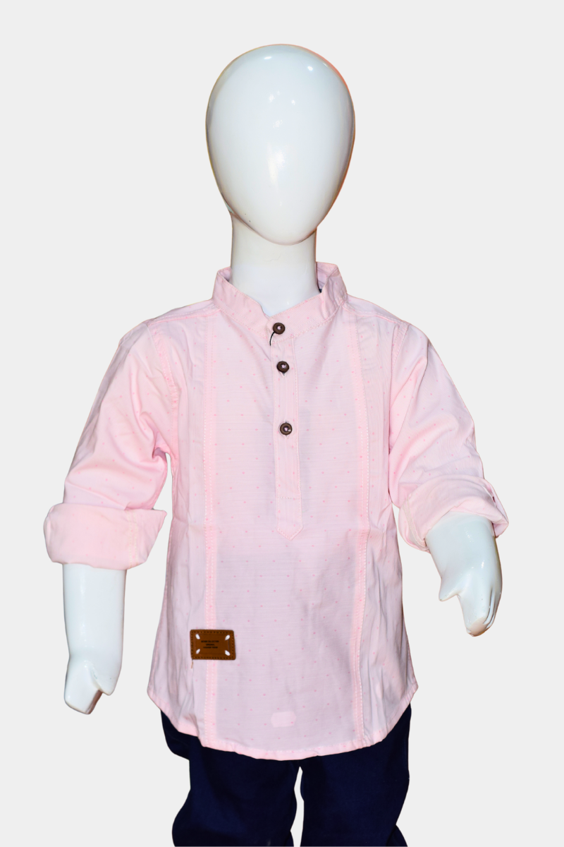 Boys' Pink Mandarin Collar Kurta Shirt | Soft Cotton Blend Casual & Festive Wear