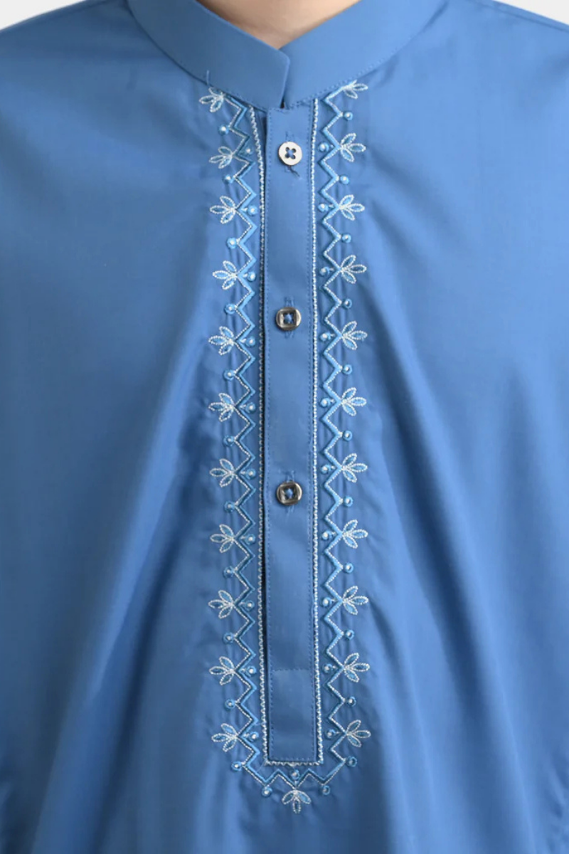 Royal Blue Boys’ Embroidered Kurta Pajama – 2 Piece Traditional Suit