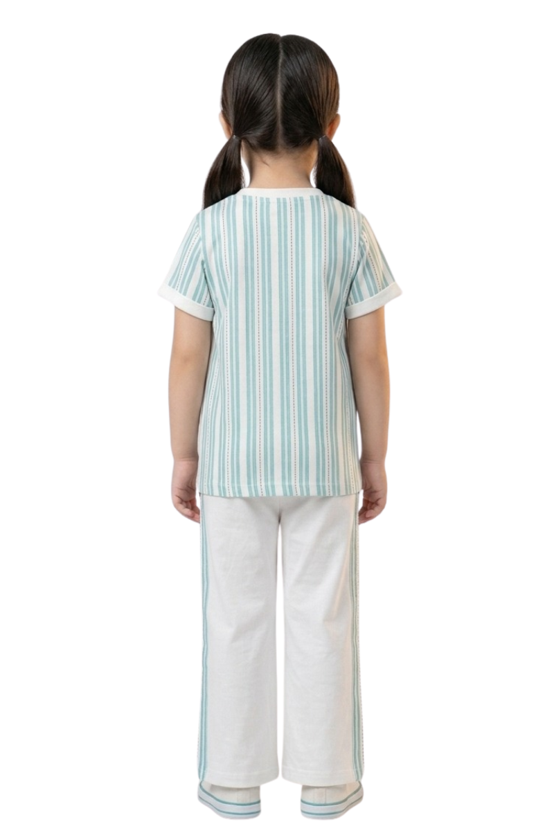 Girls Mint Striped 2-Piece Cotton Jersey Set