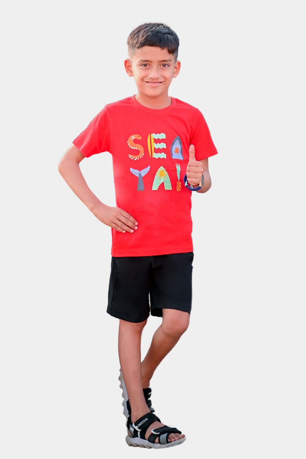 Boys' "Sea Ya!" Red T-Shirt & Black Shorts Set