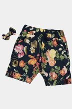 Luxury Floral Print Kids Shorts in Premium China Cotton – With Matching Bow