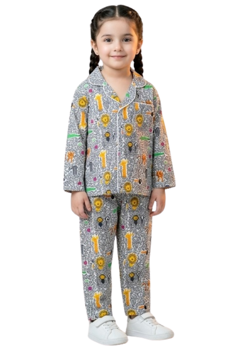 Unisex All Over Print Full Sleeves Night Suit For Kids