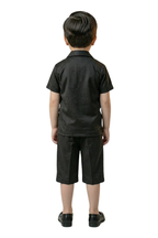 Boys' Premium Black Textured Shirt & Shorts Set