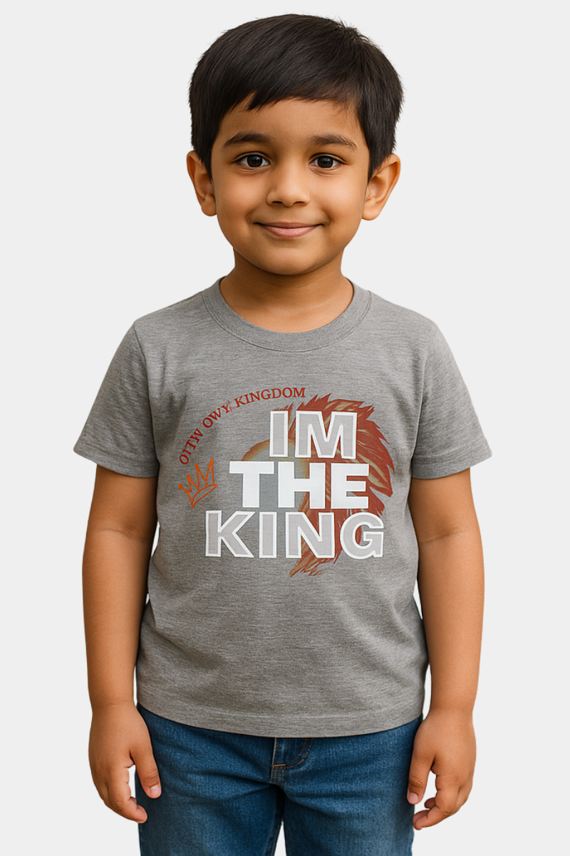 Kids’ “I’m the King” Haider Gray Graphic T-Shirt – Bold Lion Design