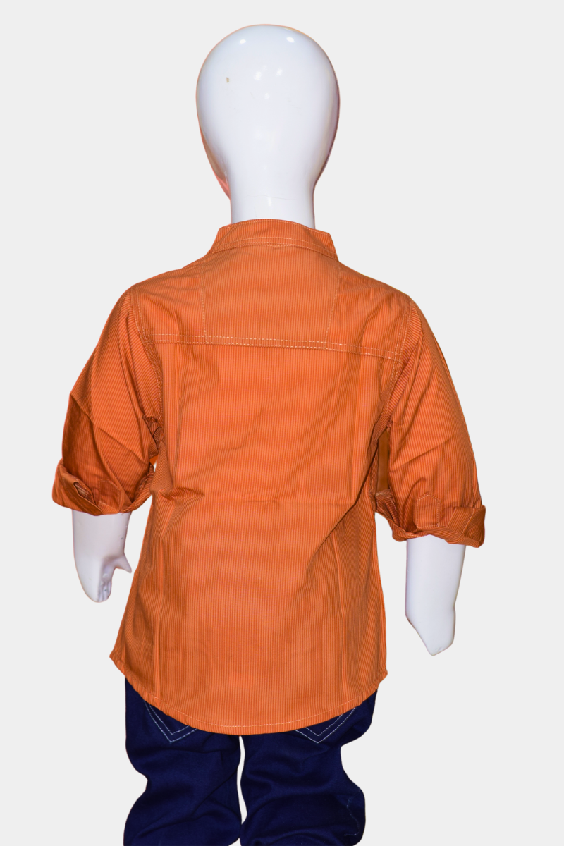 Boys' Orange Striped Cotton Blend Kurta | Stylish Ethnic & Casual Wear for Kids