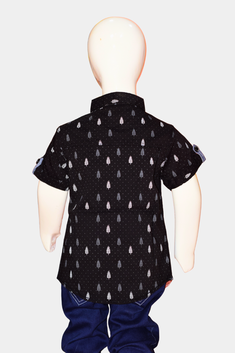 Boys' Stylish Black & White Tree Print Cotton Shirt | Half Sleeve Casual Kids' Top